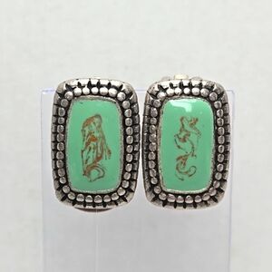 Chico's Silver Tone Turquoise Aqua Color with Copper Design Clip-On Earrings